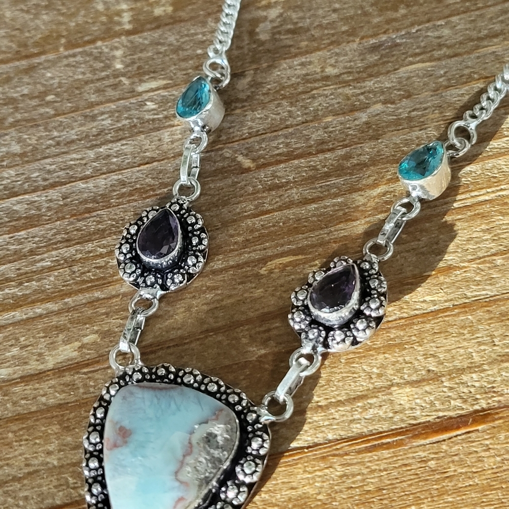 Caribbean Larimar & Blue Topaz Crystal Necklace / 18" / Jewelry set